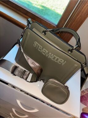 Steve Madden Olive Green Top-Handle Satchel with Matching Pouch
